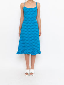 Vintage x Bright Blue Patterned Silk-feel Dress (S, M)