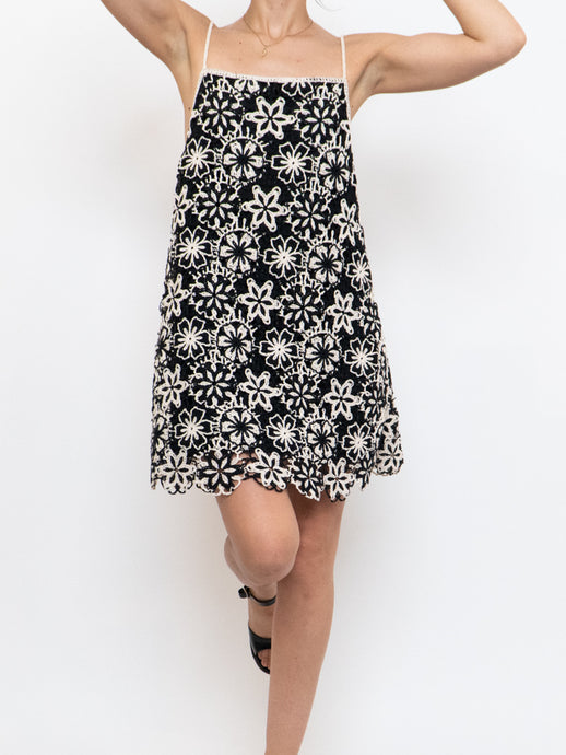 ZARA x Black And White Crochet Floral Dress (S)