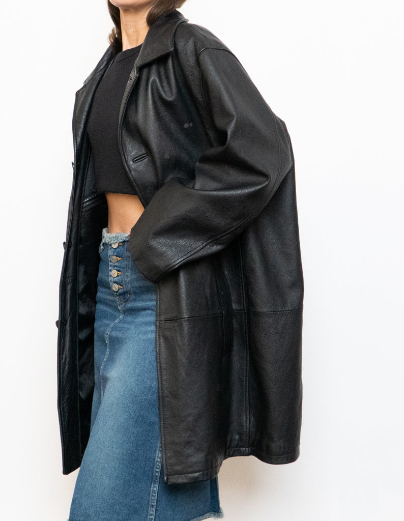 Vintage x DANIER Black Leather Long Trench (S-L)