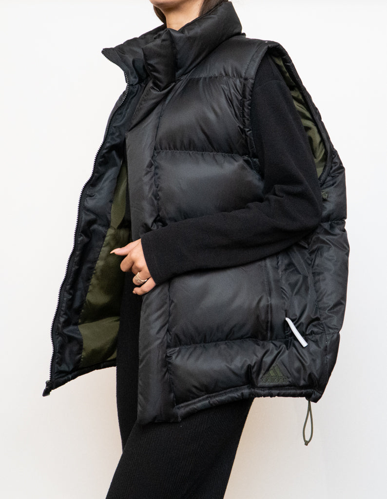 Vintage x ADIDAS Black, Army Green-lined Down Puffer Vest (S-L)