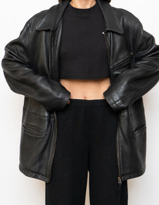Vintage x Made in Canada x ROOTS Black Leather Jacket (XS-M)