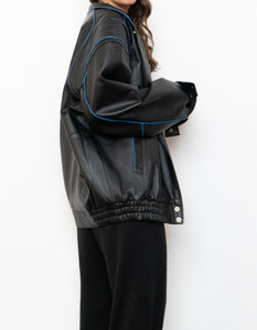 Vintage x CHEVROLET Black & Blue Leather Bomber (S-L)