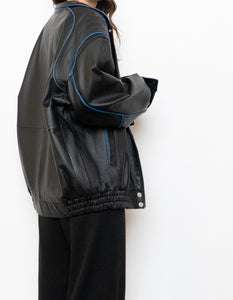 Vintage x CHEVROLET Black & Blue Leather Bomber (S-L)
