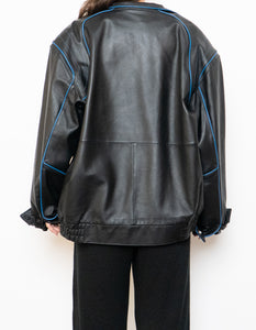 Vintage x CHEVROLET Black & Blue Leather Bomber (S-L)