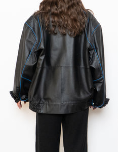 Vintage x CHEVROLET Black & Blue Leather Bomber (S-L)