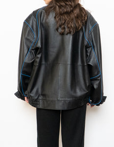 Vintage x CHEVROLET Black & Blue Leather Bomber (S-L)