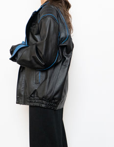 Vintage x CHEVROLET Black & Blue Leather Bomber (S-L)