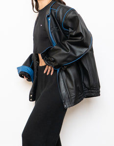 Vintage x CHEVROLET Black & Blue Leather Bomber (S-L)