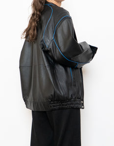 Vintage x CHEVROLET Black & Blue Leather Bomber (S-L)
