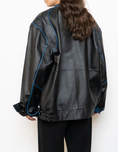 Vintage x CHEVROLET Black & Blue Leather Bomber (S-L)