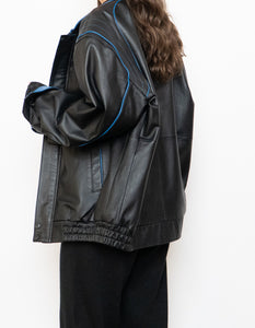 Vintage x CHEVROLET Black & Blue Leather Bomber (S-L)