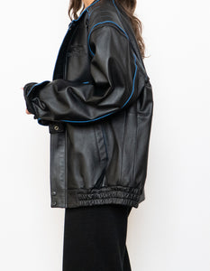 Vintage x CHEVROLET Black & Blue Leather Bomber (S-L)