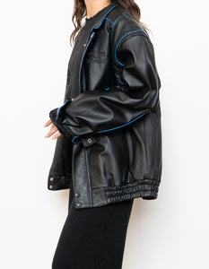 Vintage x CHEVROLET Black & Blue Leather Bomber (S-L)