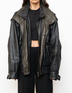 Vintage x BOUTIQUE OF LEATHERS Black & Green Leather Bomber (S-L)