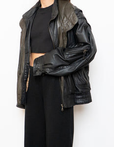 Vintage x BOUTIQUE OF LEATHERS Black & Green Leather Bomber (S-L)