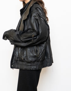 Vintage x BOUTIQUE OF LEATHERS Black & Green Leather Bomber (S-L)