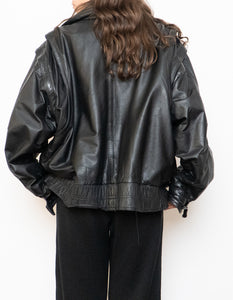 Vintage x BOUTIQUE OF LEATHERS Black & Green Leather Bomber (S-L)