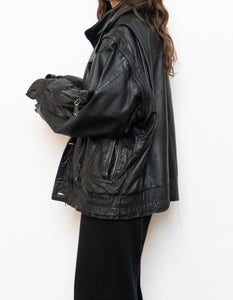 Vintage x BOUTIQUE OF LEATHERS Black & Green Leather Bomber (S-L)