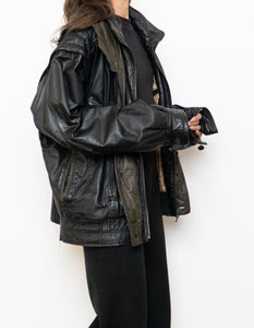 Vintage x BOUTIQUE OF LEATHERS Black & Green Leather Bomber (S-L)