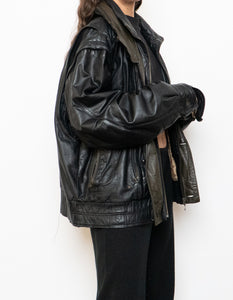 Vintage x BOUTIQUE OF LEATHERS Black & Green Leather Bomber (S-L)