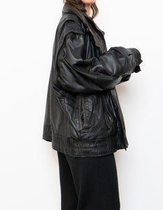 Vintage x BOUTIQUE OF LEATHERS Black & Green Leather Bomber (S-L)