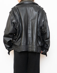 Vintage x BOUTIQUE OF LEATHERS Black & Green Leather Bomber (S-L)