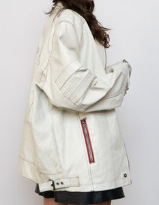 Vintage x SPRINGFIELD White Faded Faux Leather Biker Jacket (S-XL)