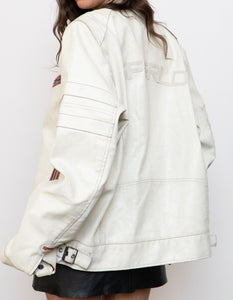 Vintage x SPRINGFIELD White Faded Faux Leather Biker Jacket (S-XL)