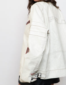 Vintage x SPRINGFIELD White Faded Faux Leather Biker Jacket (S-XL)