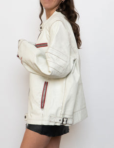 Vintage x SPRINGFIELD White Faded Faux Leather Biker Jacket (S-XL)