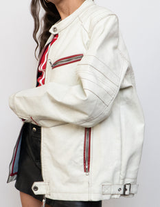 Vintage x SPRINGFIELD White Faded Faux Leather Biker Jacket (S-XL)