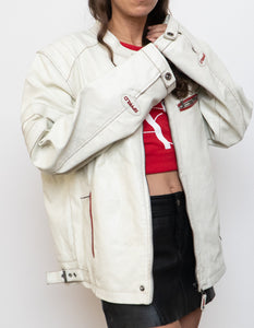 Vintage x SPRINGFIELD White Faded Faux Leather Biker Jacket (S-XL)