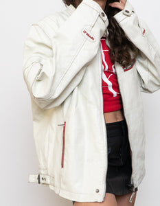 Vintage x SPRINGFIELD White Faded Faux Leather Biker Jacket (S-XL)