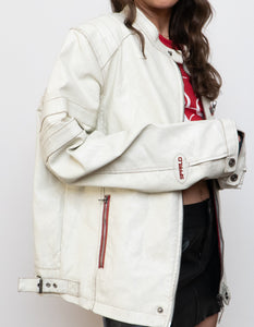 Vintage x SPRINGFIELD White Faded Faux Leather Biker Jacket (S-XL)