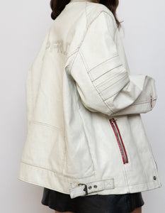 Vintage x SPRINGFIELD White Faded Faux Leather Biker Jacket (S-XL)
