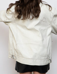 Vintage x SPRINGFIELD White Faded Faux Leather Biker Jacket (S-XL)