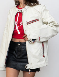 Vintage x SPRINGFIELD White Faded Faux Leather Biker Jacket (S-XL)