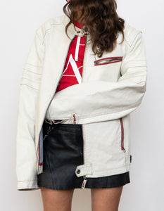 Vintage x SPRINGFIELD White Faded Faux Leather Biker Jacket (S-XL)