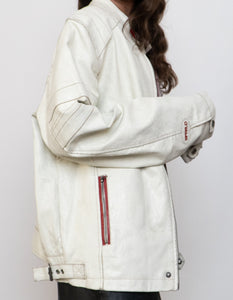 Vintage x SPRINGFIELD White Faded Faux Leather Biker Jacket (S-XL)