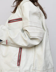 Vintage x SPRINGFIELD White Faded Faux Leather Biker Jacket (S-XL)