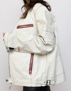 Vintage x SPRINGFIELD White Faded Faux Leather Biker Jacket (S-XL)
