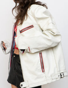Vintage x SPRINGFIELD White Faded Faux Leather Biker Jacket (S-XL)