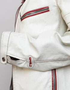 Vintage x SPRINGFIELD White Faded Faux Leather Biker Jacket (S-XL)