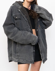 Vintage x CARHARTT Faded Black Canvas Fleece Jacket (M, L)