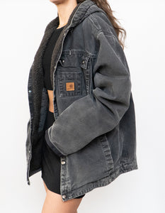 Vintage x CARHARTT Faded Black Canvas Fleece Jacket (M, L)