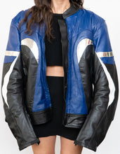 Load image into Gallery viewer, Vintage x Black, Blue, Silver Leather Legit Biker Jacket (L)