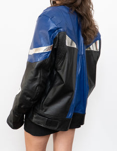 Vintage x Black, Blue, Silver Leather Legit Biker Jacket (L)