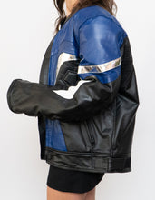 Load image into Gallery viewer, Vintage x Black, Blue, Silver Leather Legit Biker Jacket (L)