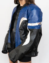 Load image into Gallery viewer, Vintage x Black, Blue, Silver Leather Legit Biker Jacket (L)