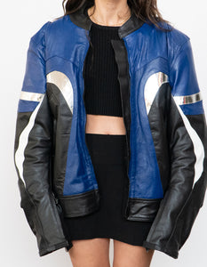 Vintage x Black, Blue, Silver Leather Legit Biker Jacket (L)